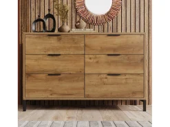 Cômoda, aparador com 6 gavetas, 120 x 40 x 76 cm, Aglomerado + metal, Carvalho escuro