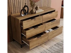Cômoda, aparador com 6 gavetas, 120 x 40 x 76 cm, Aglomerado + metal, Carvalho escuro