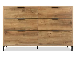 Cômoda, aparador com 6 gavetas, 120 x 40 x 76 cm, Aglomerado + metal, Carvalho escuro