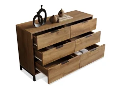 Cômoda, aparador com 6 gavetas, 120 x 40 x 76 cm, Aglomerado + metal, Carvalho escuro