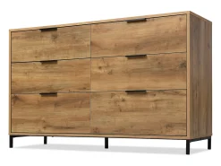 Cômoda, aparador com 6 gavetas, 120 x 40 x 76 cm, Aglomerado + metal, Carvalho escuro