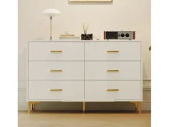 Cômoda baixa com 6 gavetas - 120 x 40 x 76 cm - para sala de estar e quarto - MDF - branco