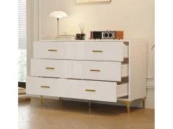 Cômoda baixa com 6 gavetas - 120 x 40 x 76 cm - para sala de estar e quarto - MDF - branco