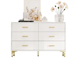 Cômoda baixa com 6 gavetas - 120 x 40 x 76 cm - para sala de estar e quarto - MDF - branco