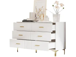 Cômoda baixa com 6 gavetas - 120 x 40 x 76 cm - para sala de estar e quarto - MDF - branco