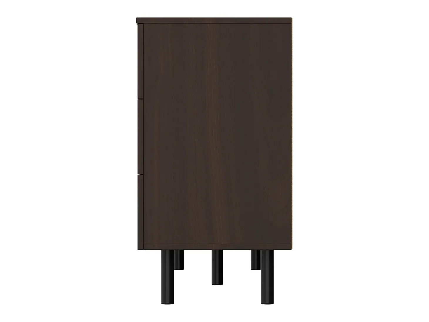 Cómoda baixa em nogueira com 6 gavetas, puxadores em rattan em forma de losango 120x40x74,5cm