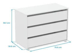 Cômoda Blockty Bedroom 3 Gavetas Branco Fosco 79,6x58,1x39,6 cm