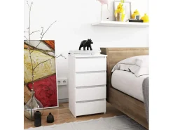Cômoda Branca Kom-Bia com 4 Gavetas, 40x74x35 cm, Frente Fosco, P. Laminada