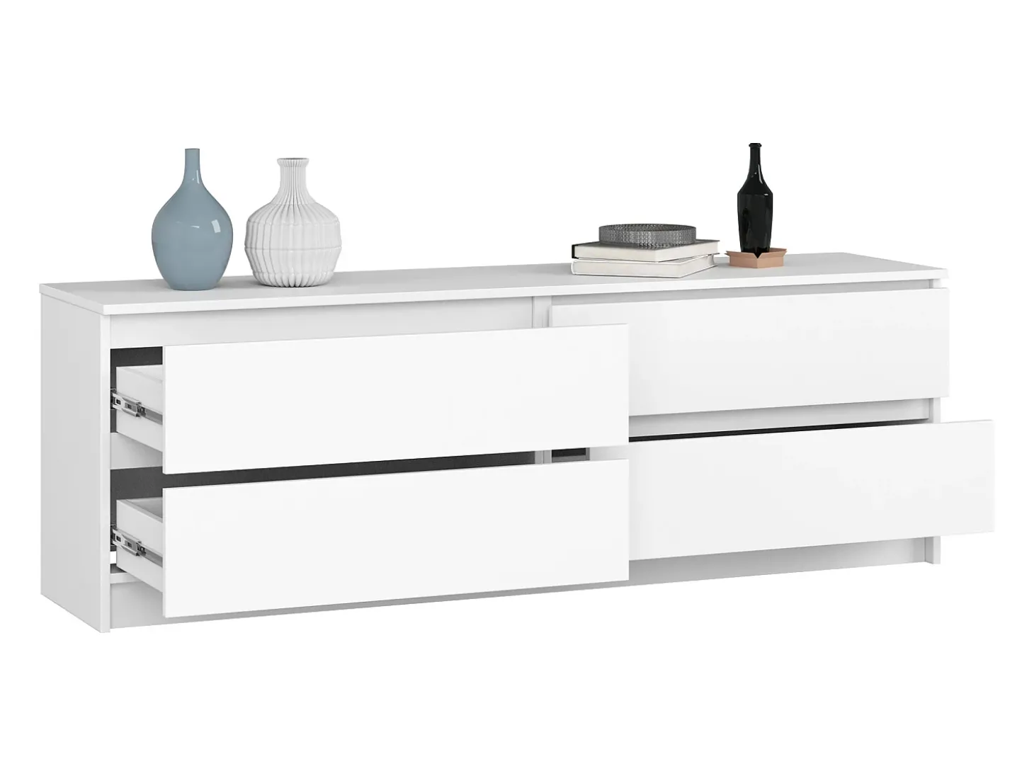 Cômoda Branca Moderna K160 c/ 4 Gavetas - Acabamento Fosco, 160cm