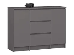 Cômoda Clássica Grafite Cinza 100cm 2 Portas 3 Gavetas