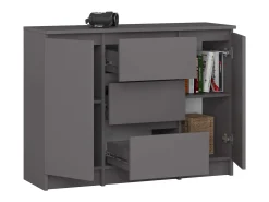 Cômoda Clássica Grafite Cinza 100cm 2 Portas 3 Gavetas