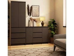 Cômoda Clássica Grafite Cinza 100cm 2 Portas 3 Gavetas