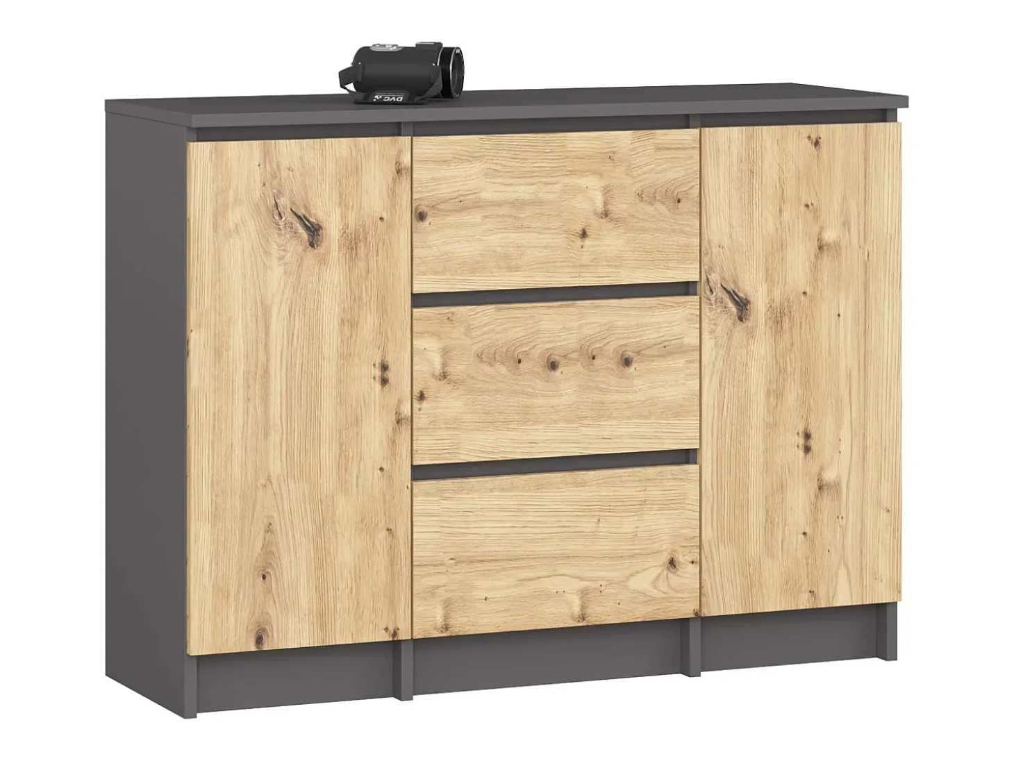Cômoda Clássica Grafite/Dália Artisan com 3 Gavetas e 2 Portas