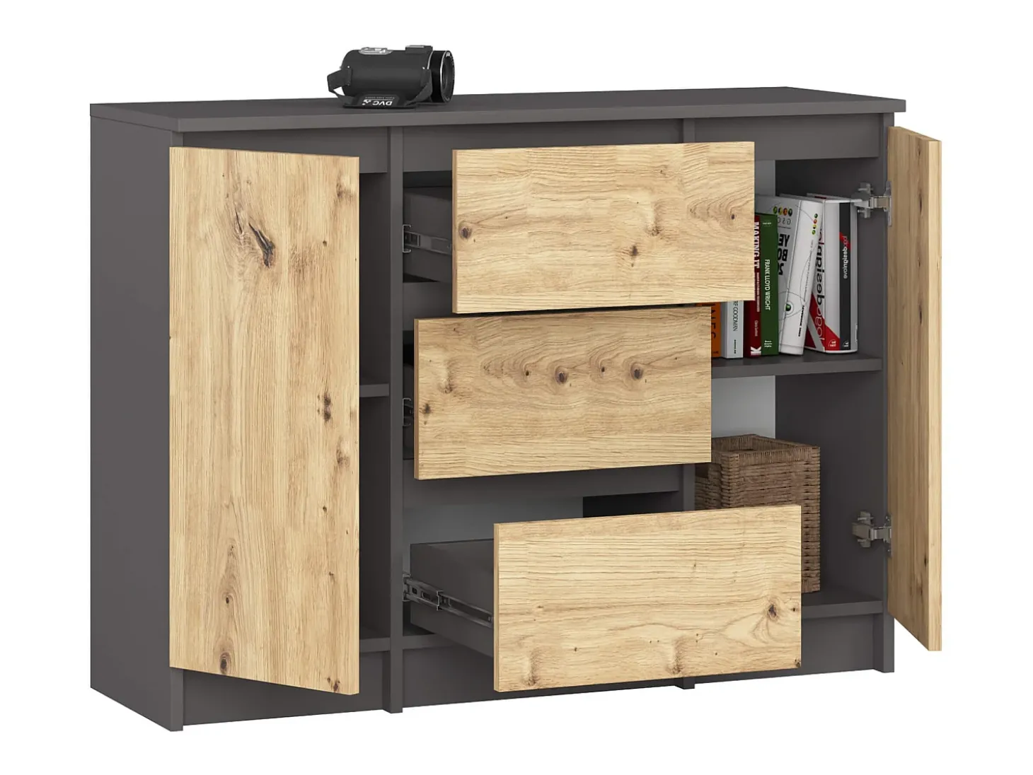 Cômoda Clássica Grafite/Dália Artisan com 3 Gavetas e 2 Portas