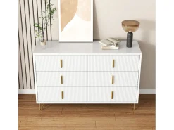 Cômoda com 6 gavetas - 120 x 44 x 77 cm - Aglomerado e pés em metal dourado - Branco
