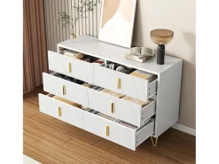 Cômoda com 6 gavetas - 120 x 44 x 77 cm - Aglomerado e pés em metal dourado - Branco