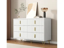 Cômoda com 6 gavetas - 120 x 44 x 77 cm - Aglomerado e pés em metal dourado - Branco