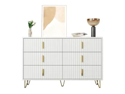 Cômoda com 6 gavetas - 120 x 44 x 77 cm - Aglomerado e pés em metal dourado - Branco