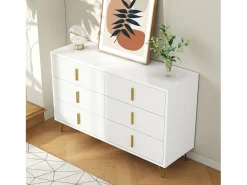 Cômoda com 6 gavetas - 120 x 44 x 77 cm - Aglomerado e pés em metal dourado - Branco