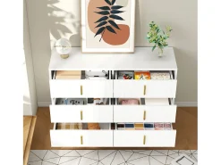 Cômoda com 6 gavetas - 120 x 44 x 77 cm - Aglomerado e pés em metal dourado - Branco