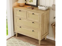 Cômoda com 4 gavetas - 80 x 40 x 80 cm - gavetas de vime - módulo de arrumação - aglomerado - natural