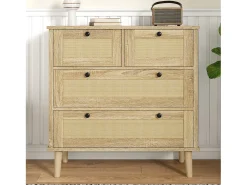 Cômoda com 4 gavetas - 80 x 40 x 80 cm - gavetas de vime - módulo de arrumação - aglomerado - natural