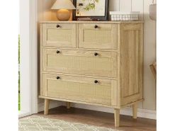 Cômoda com 4 gavetas - 80 x 40 x 80 cm - gavetas de vime - módulo de arrumação - aglomerado - natural