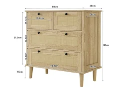 Cômoda com 4 gavetas - 80 x 40 x 80 cm - gavetas de vime - módulo de arrumação - aglomerado - natural