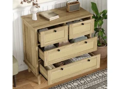 Cômoda com 4 gavetas - 80 x 40 x 80 cm - gavetas de vime - módulo de arrumação - aglomerado - natural