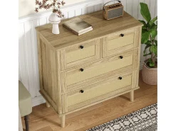 Cômoda com 4 gavetas - 80 x 40 x 80 cm - gavetas de vime - módulo de arrumação - aglomerado - natural