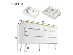 Cômoda com 6 gavetas - 120 x 40 x 76 cm - vidro âmbar e aglomerado - branco -