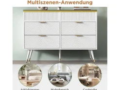 Cômoda com 6 gavetas - 120 x 40 x 76 cm - vidro âmbar e aglomerado - branco -