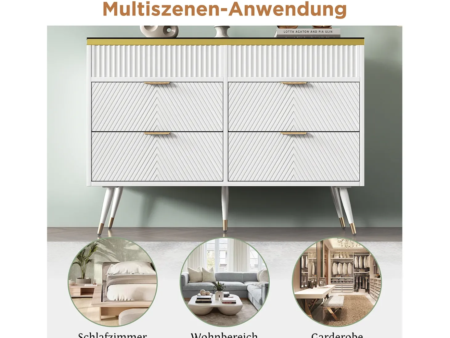 Cômoda com 6 gavetas - 120 x 40 x 76 cm - vidro âmbar e aglomerado - branco -