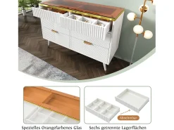Cômoda com 6 gavetas - 120 x 40 x 76 cm - vidro âmbar e aglomerado - branco -