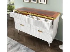 Cômoda com 6 gavetas - 120 x 40 x 76 cm - vidro âmbar e aglomerado - branco -