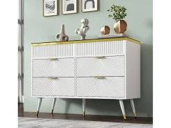 Cômoda com 6 gavetas - 120 x 40 x 76 cm - vidro âmbar e aglomerado - branco -