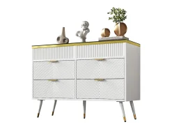 Cômoda com 6 gavetas - 120 x 40 x 76 cm - vidro âmbar e aglomerado - branco -