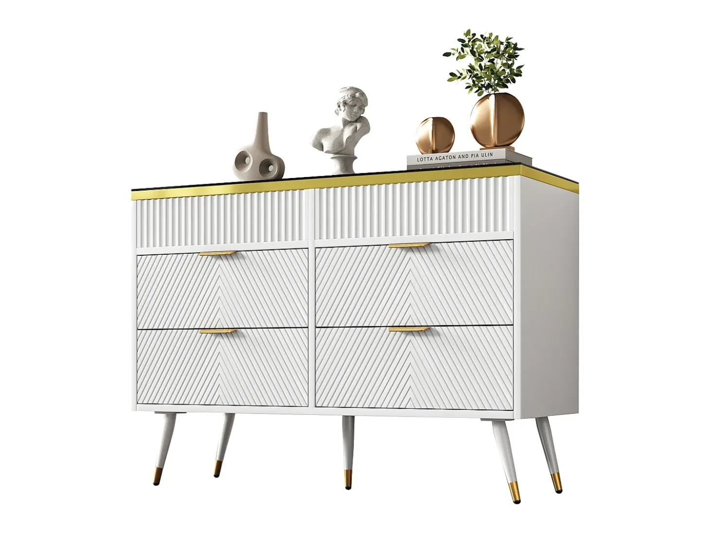 Cômoda com 6 gavetas - 120 x 40 x 76 cm - vidro âmbar e aglomerado - branco -