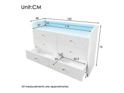Cômoda com 6 gavetas - 120 x 40 x 75 cm - LEDs - Design ondulado - Aglomerado - para sala e quarto - Branco