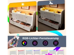 Cômoda com 6 gavetas - 120 x 40 x 75 cm - LEDs - Design ondulado - Aglomerado - para sala e quarto - Branco