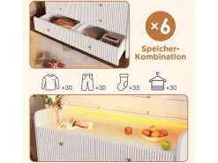 Cômoda com 6 gavetas - 120 x 40 x 75 cm - LEDs - Design ondulado - Aglomerado - para sala e quarto - Branco