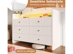 Cômoda com 6 gavetas - 120 x 40 x 75 cm - LEDs - Design ondulado - Aglomerado - para sala e quarto - Branco