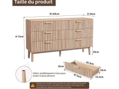 Cômoda com 6 gavetas 115 cm Cor madeira natural, 100 x 34 x 73 cm