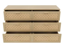 Cómoda com 6 gavetas - Gavetas com aspeto de vime - Cor de madeira clara