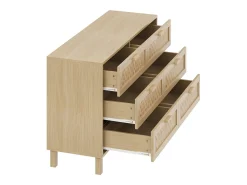 Cómoda com 6 gavetas - Gavetas com aspeto de vime - Cor de madeira clara
