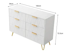 Cômoda com 6 gavetas - Madeira - Para quarto, sala de estar - 100 x 34 x 73 cm - Branco
