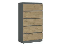 Cómoda com 5 gavetas: Antracite / Carvalho Lancelot, 70 x 39 x 125 cm