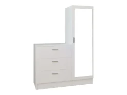 Cômoda com 3 gavetas, armário e espelho branco - VITORIO