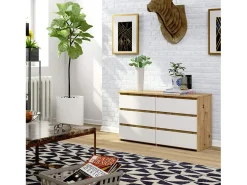 Cômoda com 6 Gavetas Artisan & Branco - Design Moderno, 100x57x35 cm, Laminado, ABS, Montagem Fácil