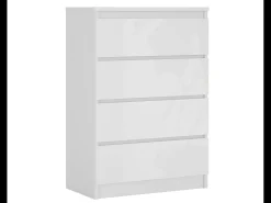 Cómoda com 4 gavetas: Branco Mate / Branco Brilhante, 70 x 39 x 101 cm